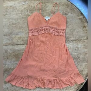 No Comment Women’s Sz M Peach Spaghetti Strap Cottagecore‎ Mini Dress
